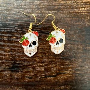 Red Rose Skeleton Alloy Earrings